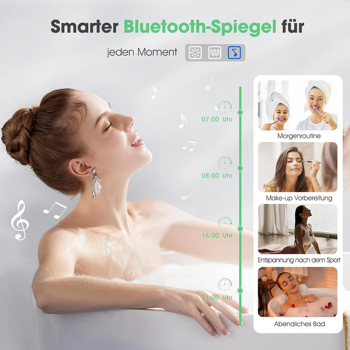 S'bagno Bluetooth-Badspiegel-mit-Beleuchtung-100x70cm, LED-Badezimmerspiegel mit Entfoggen, 3000K-65