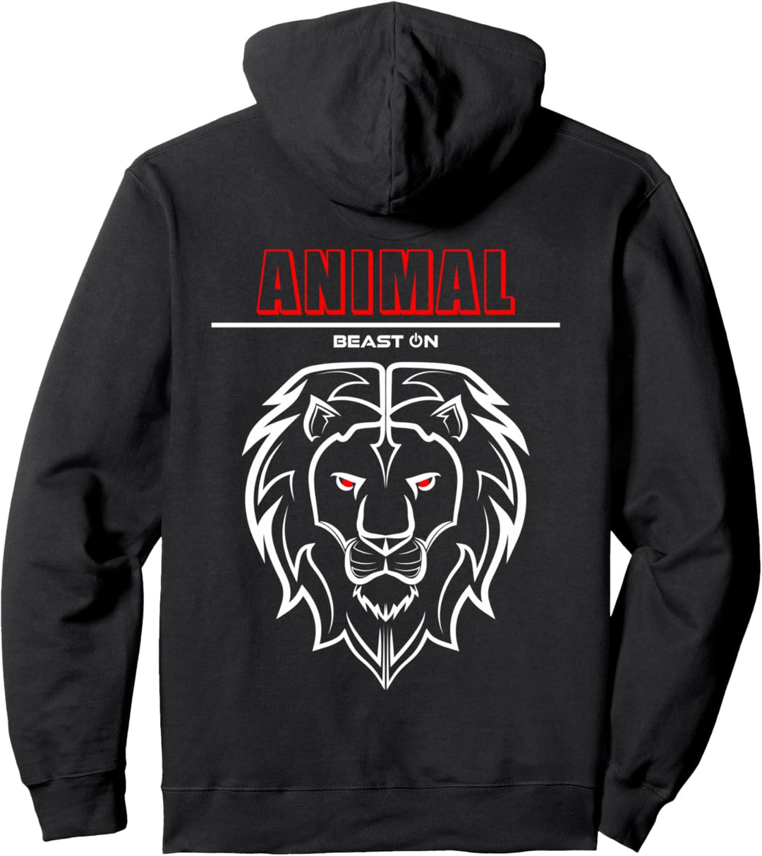 Animal Löwe Kopf Rot Rücken Motiv Gym Workout Fitness Gains Pullover Hoodie