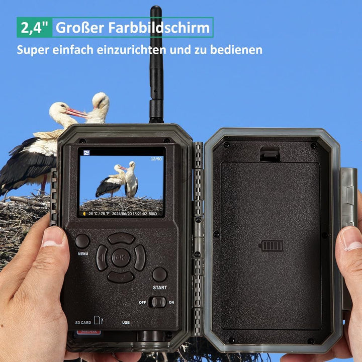 GardePro E6 Wildkamera WLAN Antenne 24MP 1296P mit Bewegungsmelder Nachtsicht No Glow Infrarot 940nm