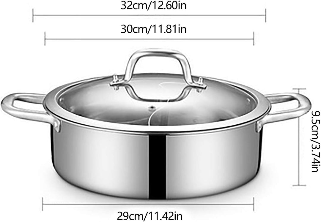 HuKaiL 304 Edelstahl Lebensmittelqualität Shabu 28cm, Shabu Mandarin Duck Hot Pot mit Teiler und Dec