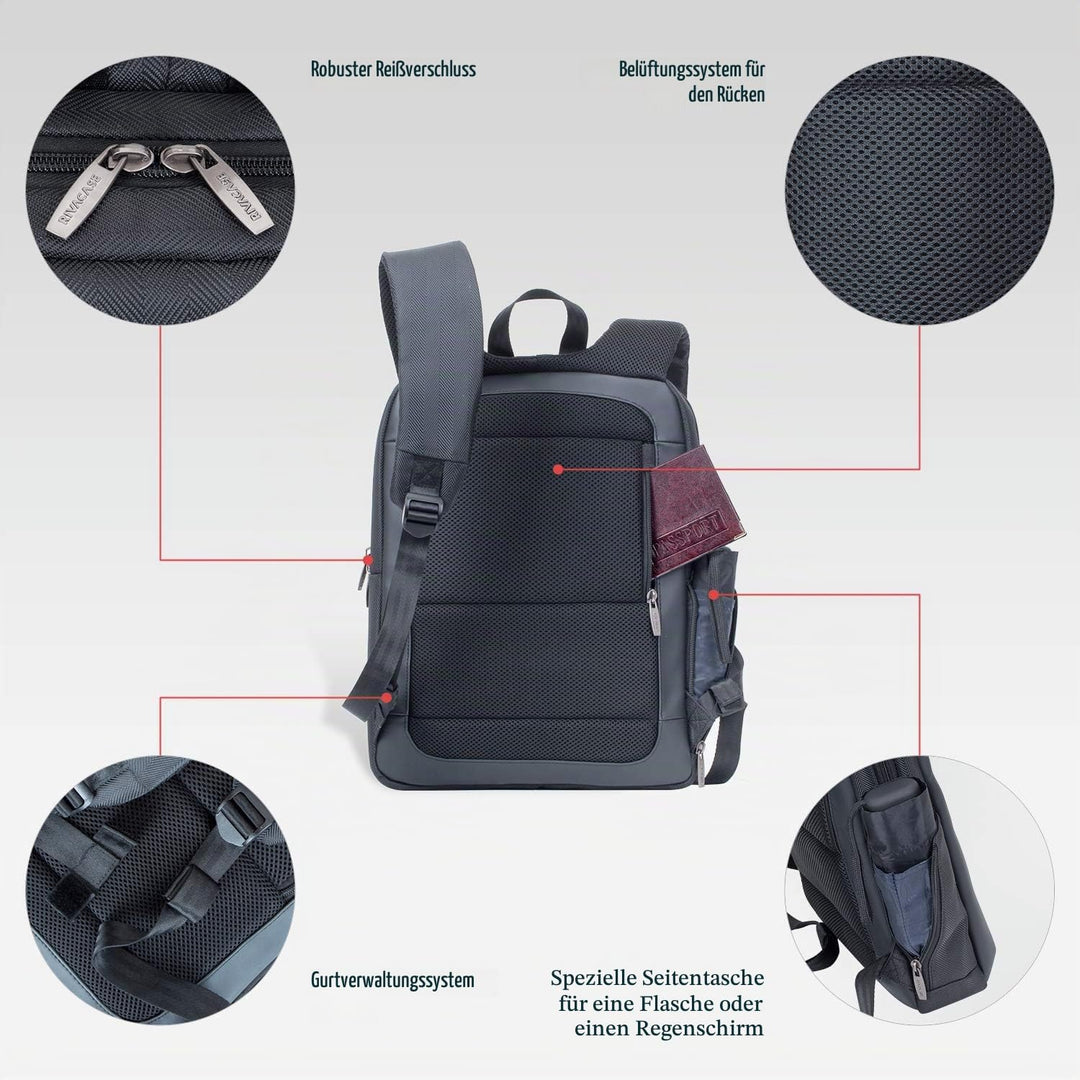 RIVACASE leichter Laptop Rucksack bis 14 Zoll – Stadtrucksack aus Polyester und Kunstleder mit extra