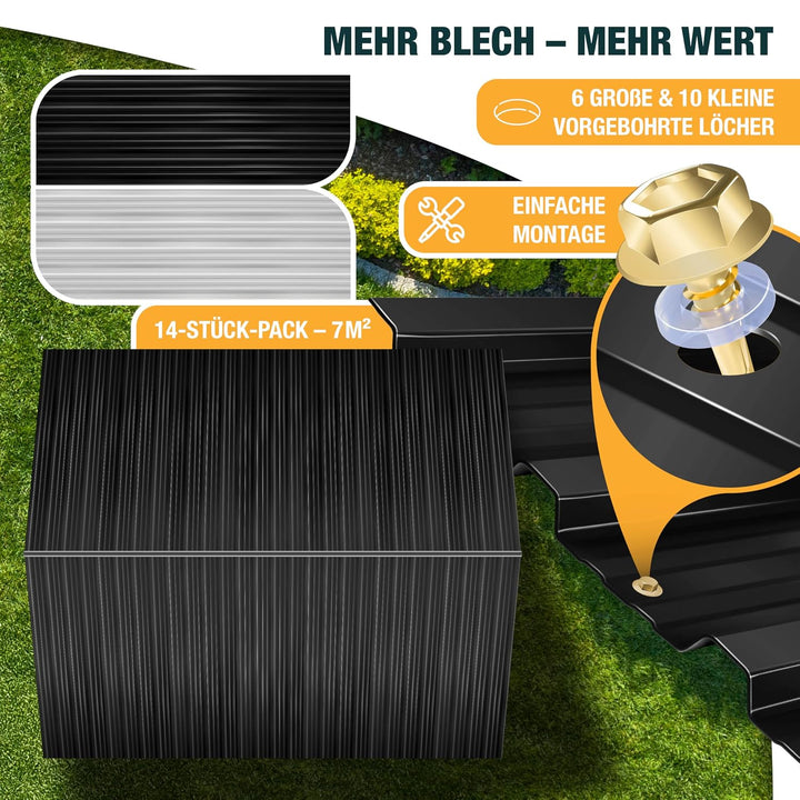 KESSER® 14 Stück Trapezblech Profilblech Set 110x46cm, 7 m² Dachblech verzinkter Stahl 0,25mm, Dachp