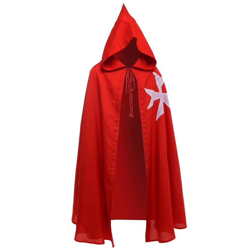 BLESSUME Ritter Kostüm Hospitaller Karneval LARP Cospaly, Schwarz Cloak mit Weisses Kreuz Rot S, Rot
