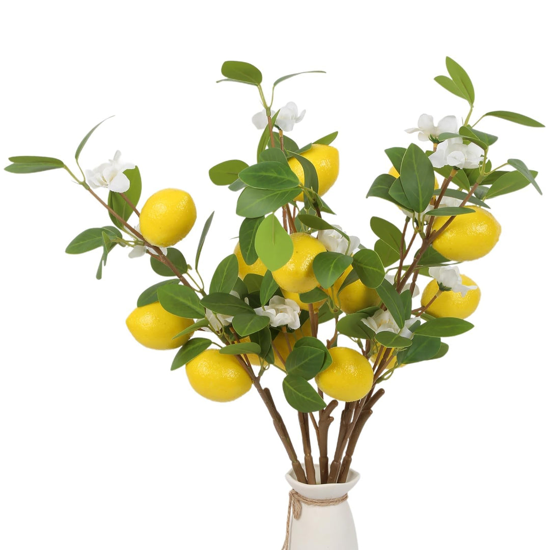 5 PCS Künstliche Zitronenzweig wie echt 58 cm Gelbe Künstliche Zitronen Deko Stiele mit Grünen Blätt
