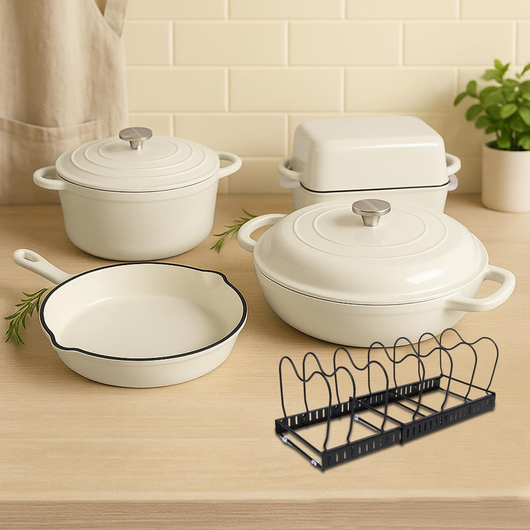 GFTIME Emaille Gusseisen Kochgeschirr Set 5-teilig, Töpfe und Pfannen Set, Schmortopf mit Deckel, Du