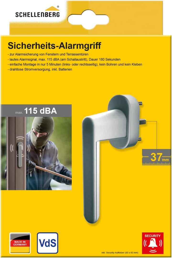 Schellenberg 46509 Sicherheits-Alarmgriff in Silbergrau für Fenster, Balkontüren und Terrassentüren