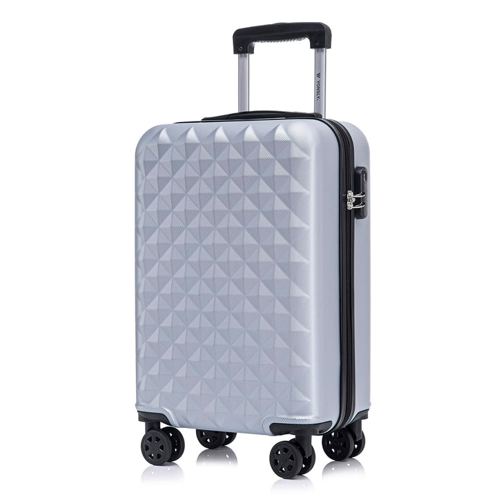 Koffer Suitcase M Silber, Trolley Reisekoffer, Kabinenkoffer Rollkoffer Handgepäck mit 4 Rollen 360°