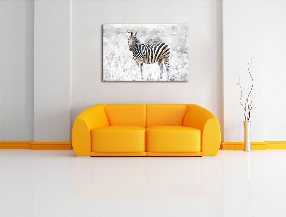 einzelnes Zebra im Wildgras schwarz/weiss Deluxe Format: 100x70 cm auf Leinwand, XXL riesige Bilder