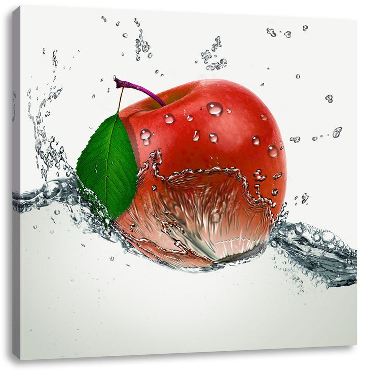 Pixxprint Köstlicher Apfel fällt ins Wasser als Leinwandbild/Grösse: 70x70 cm/Wandbild/Kunstdruck/fe