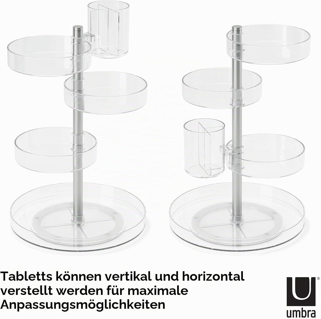 Umbra Pirouette Kosmetik Organizer mit drehbaren Fächern, Polystyrene, Transparent/Nickel, Einheitsg