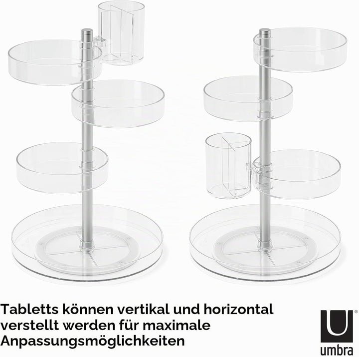 Umbra Pirouette Kosmetik Organizer mit drehbaren Fächern, Polystyrene, Transparent/Nickel, Einheitsg