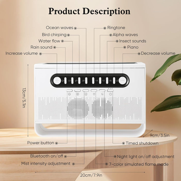 White Noise Machine, Luftbefeuchter Schlafzimmer,Flammen Aroma Diffuser mit weissem Rauschen und Far