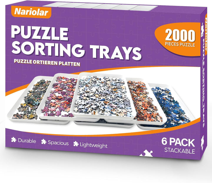 Nariolar 21,0 x 29,2 cm Stapelbare Puzzle Sortierschalen, 6 Weisse Puzzle Sortierer für bis zu 1000/