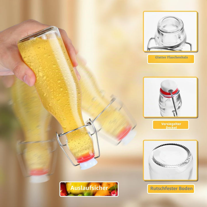 Glasflaschen 250ml mit Bügelverschluss, 10 Stück Glasflaschen zum Befüllen, Kleine Flaschen Zum Befü
