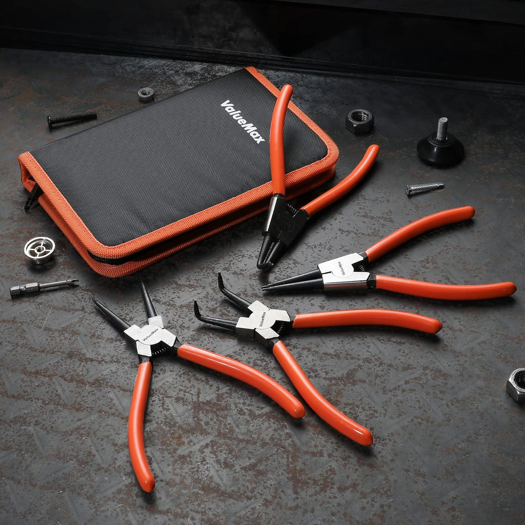ValueMax Sprengringzangensatz 4tlg.,Sicherungsringzange Set 180mm mit Tasche, für Innen- und Aussens