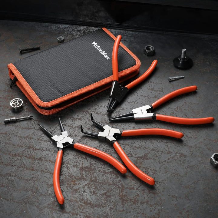 ValueMax Sprengringzangensatz 4tlg.,Sicherungsringzange Set 180mm mit Tasche, für Innen- und Aussens