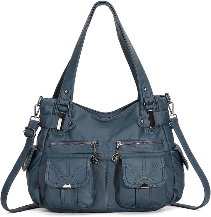 FANDARE Gross Schultertasche Damen Umhängetasche Frauen Vintage Schulranzen Wasserdicht PU Leder Wom