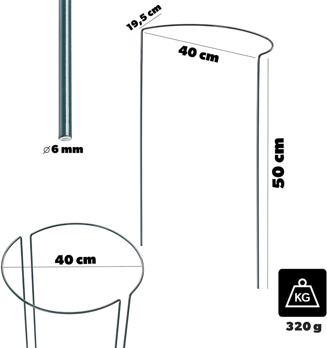 KADAX Pflanzenstütze 50 cm Höhe, Staudenstütze aus pulverbeschichtetem Stahl, Pflanzenhalter für Sta