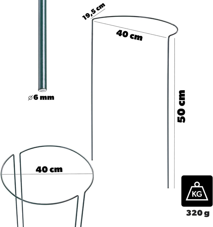 KADAX Pflanzenstütze 50 cm Höhe, Staudenstütze aus pulverbeschichtetem Stahl, Pflanzenhalter für Sta