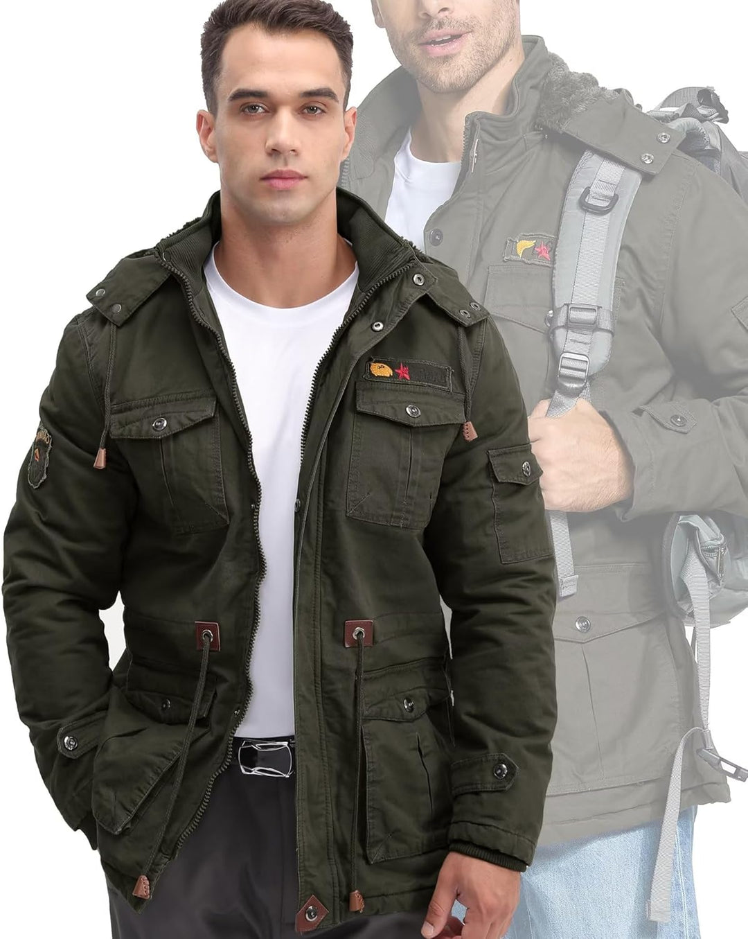 Winterparka Herren Fleece Gefüttert Winterjacke mit Viele Taschen Kapuze Warm Winter Mantel Übergang