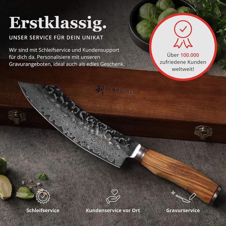 Wakoli Olive HS Serie Damastmesser Blockmesser 20 cm Klinge extrem scharf aus 67 Lagen I Damast Prof