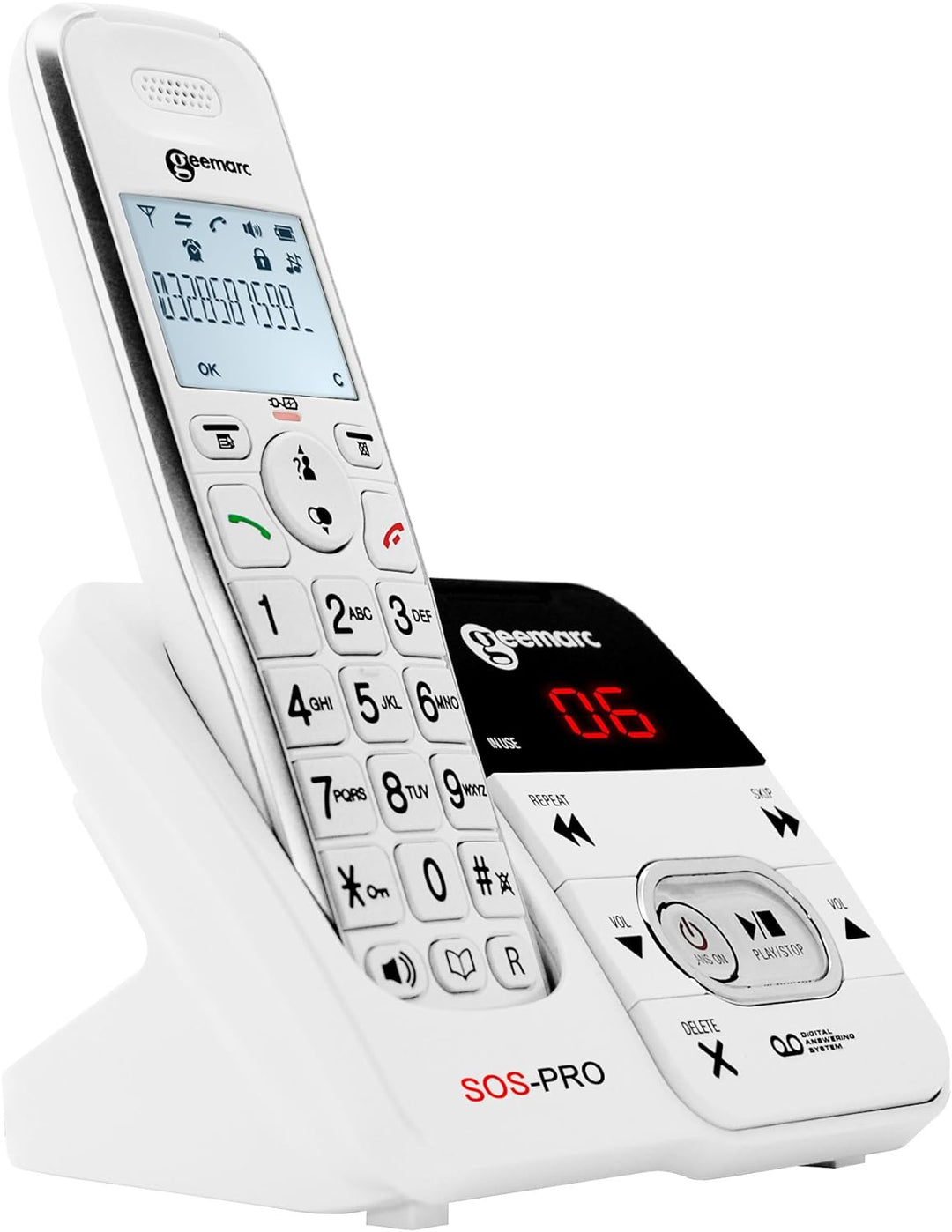 Geemarc Amplidect 295 SOS Pro - Verstärktes schnurloses Telefon und Notruf-Medaillon mit Anrufbeantw