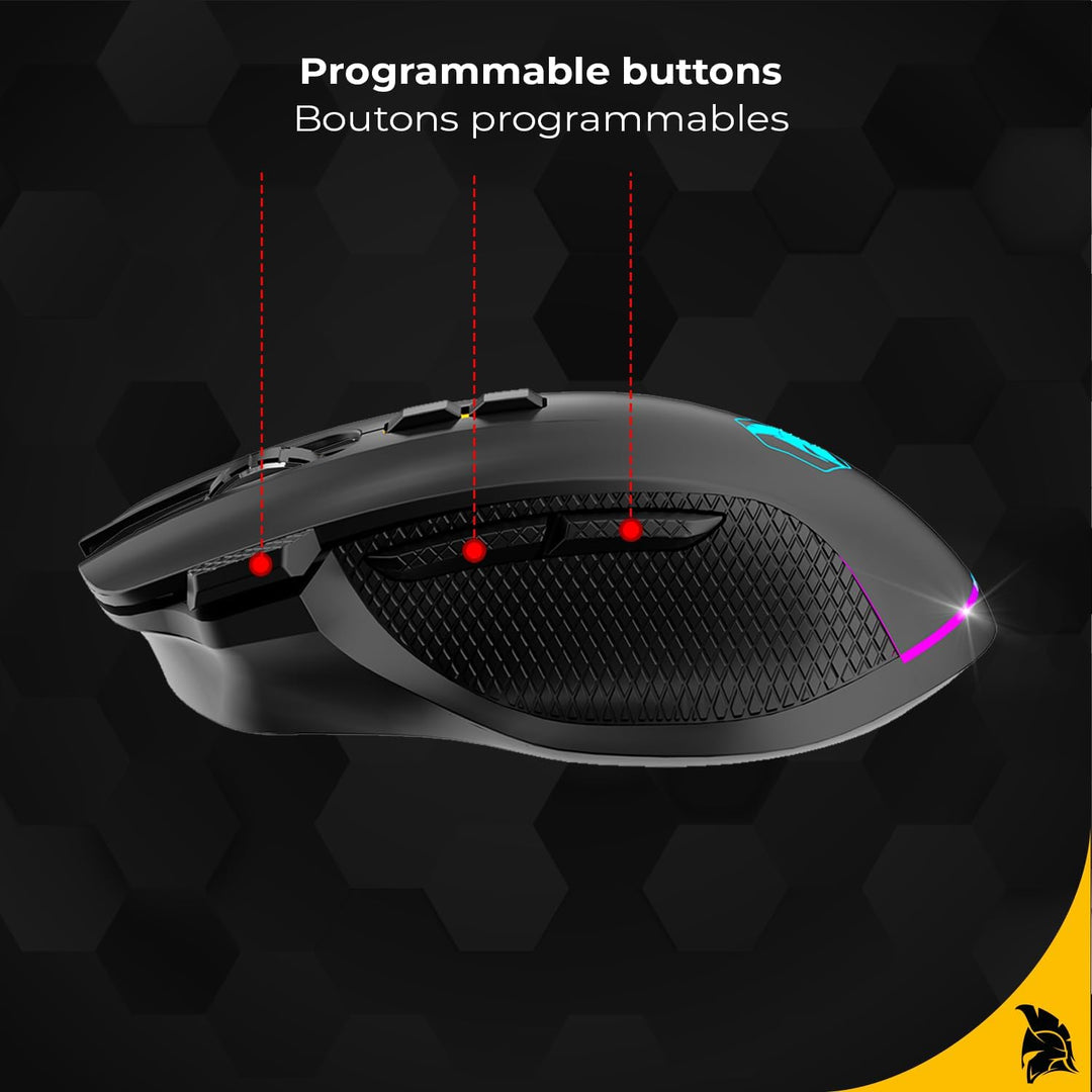 EMPIRE GAMING RF906 Kabellose Gaming-Maus, 3 Modi, 2,4 GHz, BT, kabelgebunden, 8 programmierbare Tas
