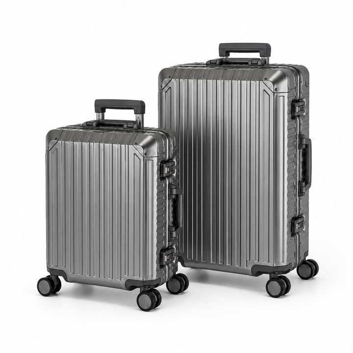 Travelhouse Tokyo Alu Reisekoffer Graphit S-55cm & M-66cm Hartschalenkoffer Reise Trolley Koffer Set