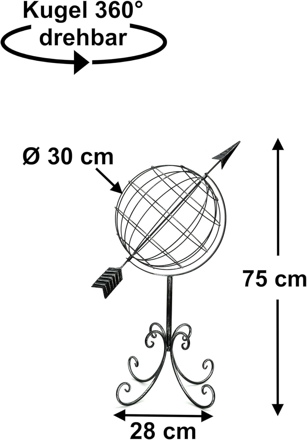 DanDiBo Sonnenuhr Garten Metall Globus 101806 Modern Stehend Sonnenuhr aus Schmiedeeisen 72 cm Garte