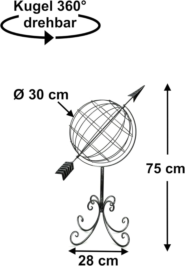 DanDiBo Sonnenuhr Garten Metall Globus 101806 Modern Stehend Sonnenuhr aus Schmiedeeisen 72 cm Garte