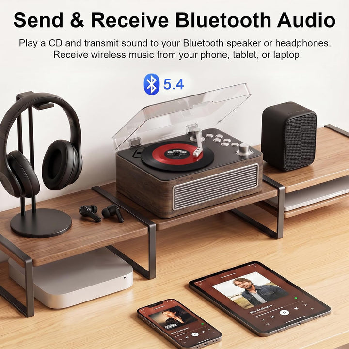 Gueray Tragbarer Bluetooth CD-Player mit Lautsprechern 3600mAh Wiederaufladbarer Vintage CD Spieler