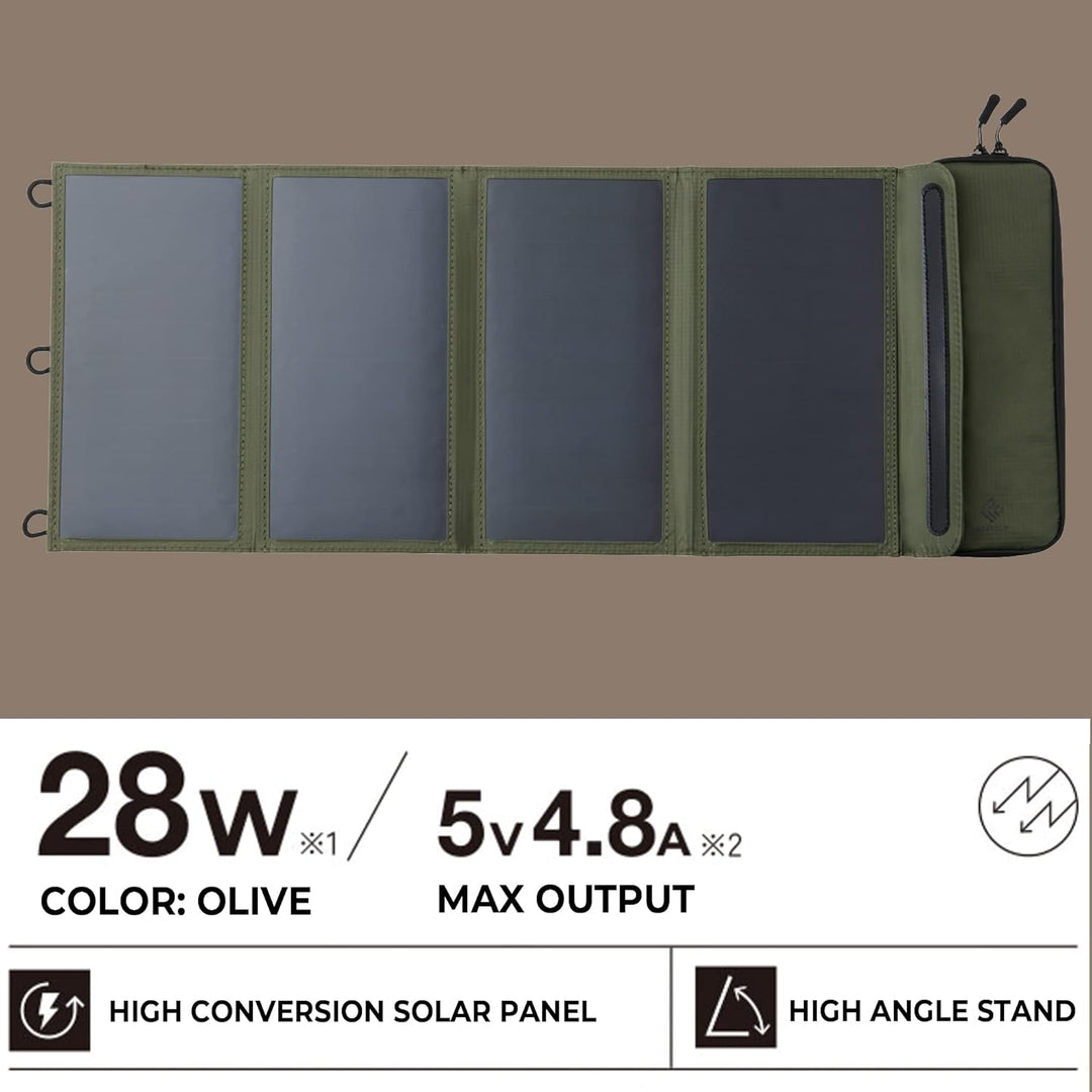 ELECOM NESTOUT Tragbares Solarmodul, Dual-USB-A-Ports, 28 W Stromerzeugungs-Ladegerät für Handy, Cam
