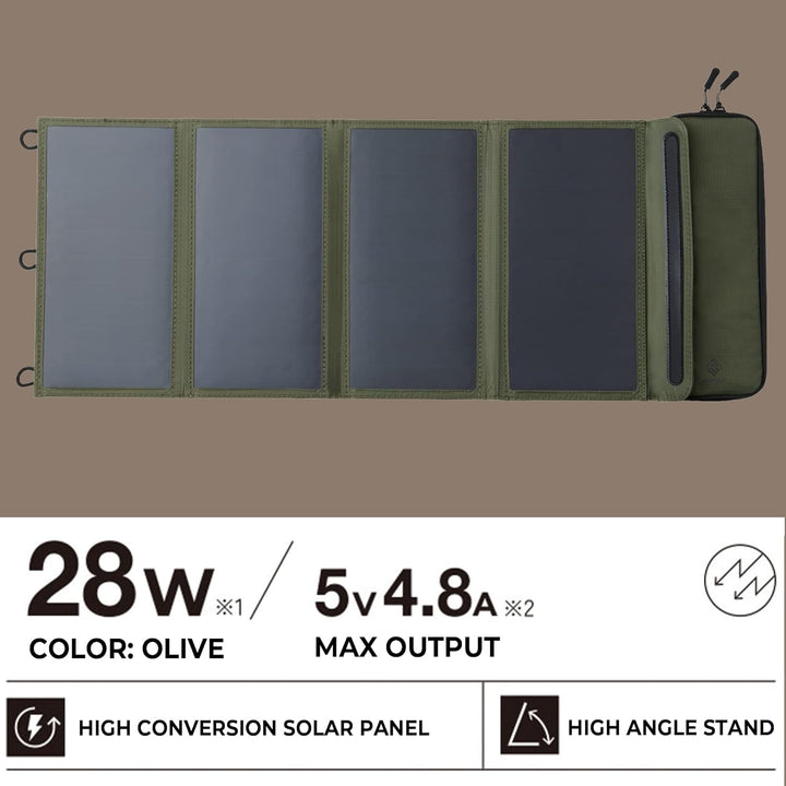 ELECOM NESTOUT Tragbares Solarmodul, Dual-USB-A-Ports, 28 W Stromerzeugungs-Ladegerät für Handy, Cam