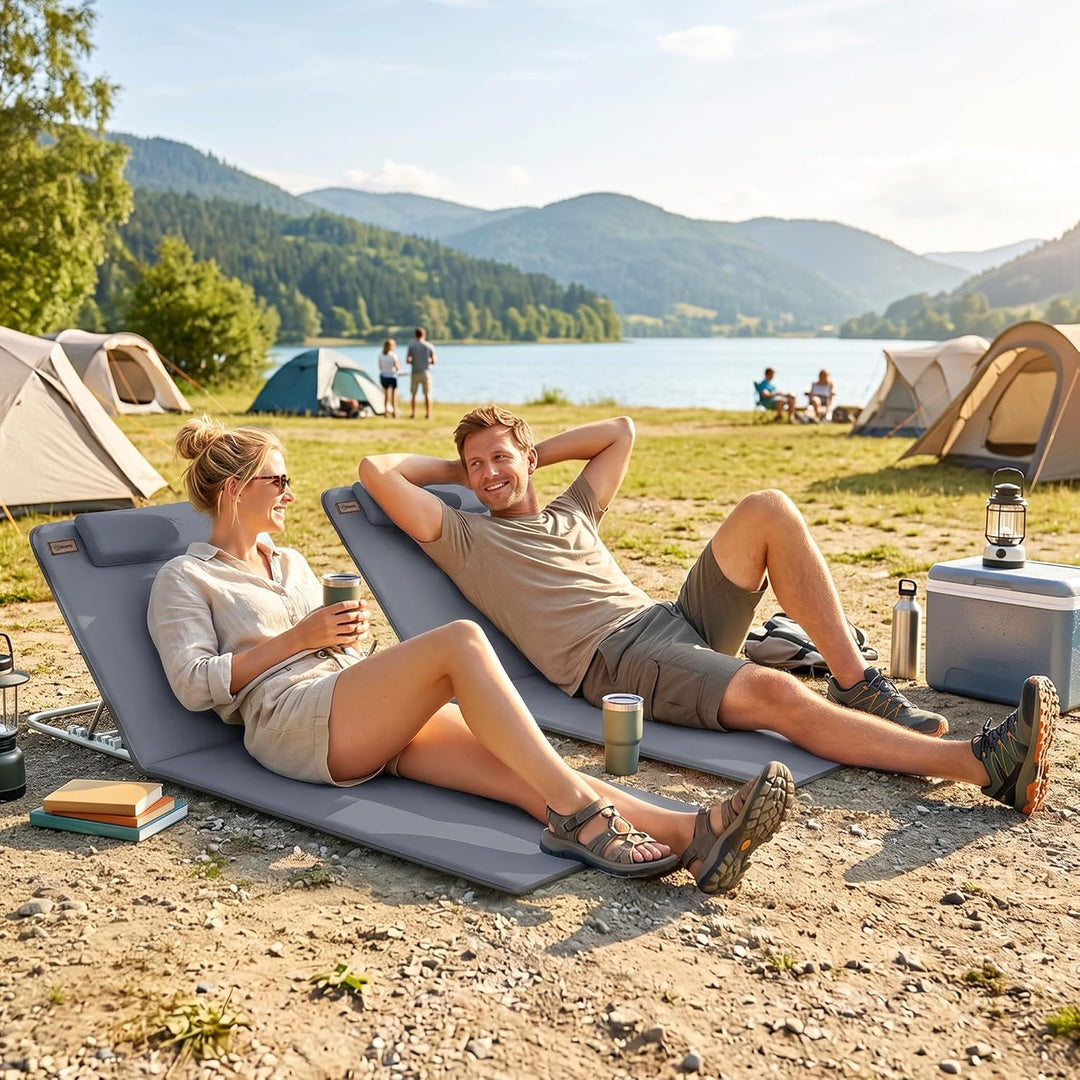 Outsunny Strandmatte, 2er Set, Faltbare Strandmatratze, Sonnenmatte, 5-stufige Höhe, mit Tragetasche