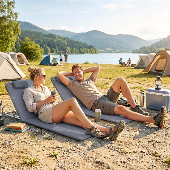 Outsunny Strandmatte, 2er Set, Faltbare Strandmatratze, Sonnenmatte, 5-stufige Höhe, mit Tragetasche