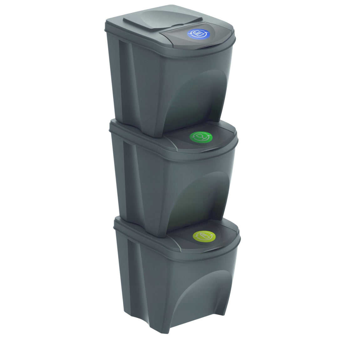 Prosperplast Sortibox 3x20L Mülleimer Mülltrennsystem Abfalleimer Behälter (Grau) grau 3x25 Litros,