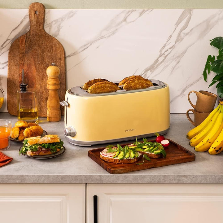 Cecotec Toaster Toast&amp;Taste 1600 Retro Double Beige, 4 Scheiben, 1630 W, 2 Schlitze mit 3,8 cm Breit