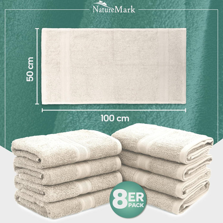 NatureMark NM-HT0861 Frottier Handtücher, 8-er Pack, 50 x 100 cm, 100% Baumwolle, Natur/Creme Natur
