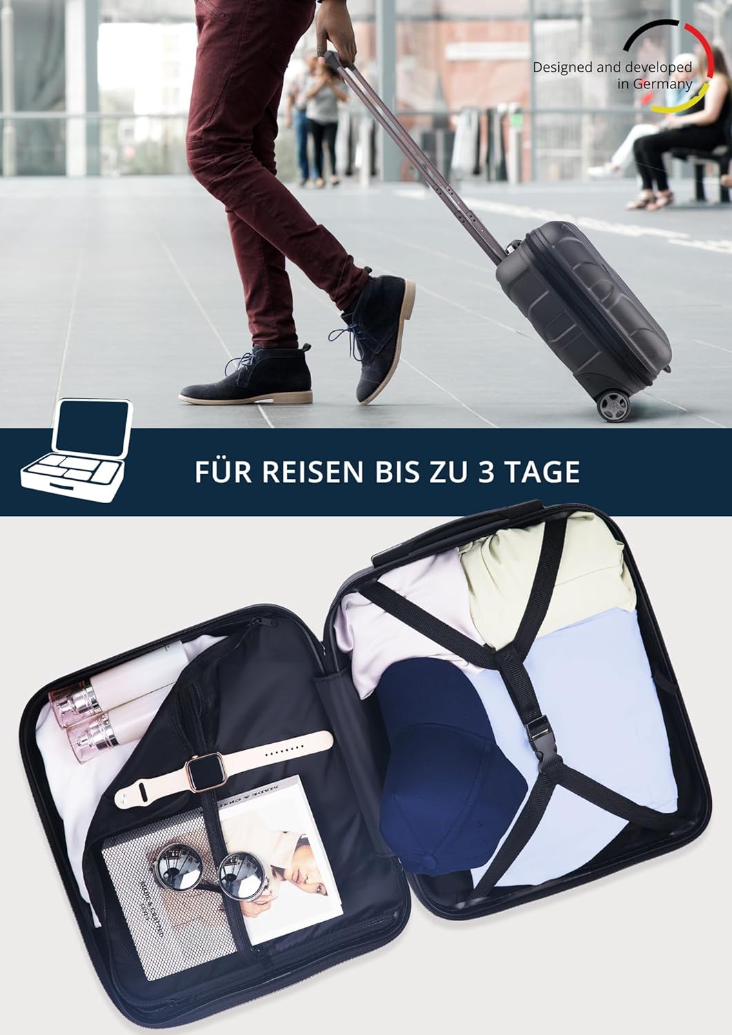 suitline - Kleiner Koffer 45x36x20 cm, Easyjet Freigepäck Underseat Handgepäck, Bordgepäck Trolley l