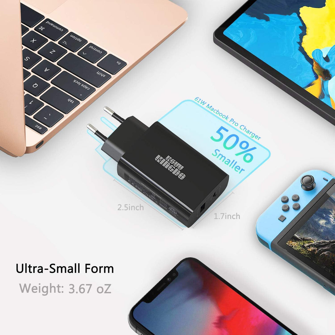 Kompaktes 61W GaN Tech USB-C-Wandladegerät, Doppel-Port mit USB-A und USB-C, USB-C Laptops, Galaxy,
