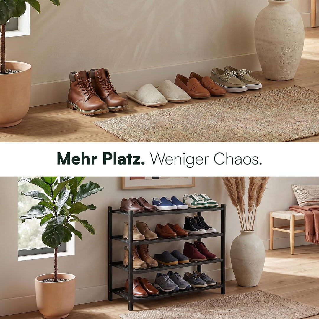 Schuhregal aus Bambus, Schuhablage mit 4 Ebenen, 68 x 28 x 64 cm, Erweiterbar Stapelbar, Schuhschran