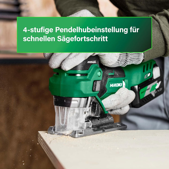 HiKOKI Akku-Stichsäge CJ36DB, Stabgriff, 36V, Brushless Motor, Säge | Inklusive 2x 2,5 Ah Li-Ion Akk