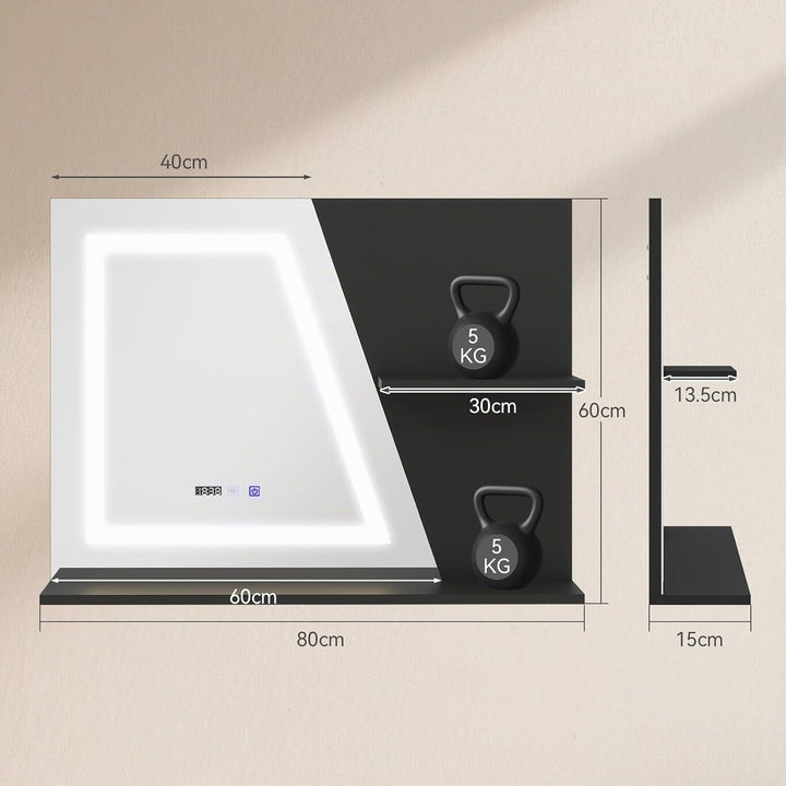 YU YUSING Badspiegel mit Beleuchtung 80x60cm, LED Badezimmerspiegel Mit Uhr | Beschlagfrei, Touch-Sc