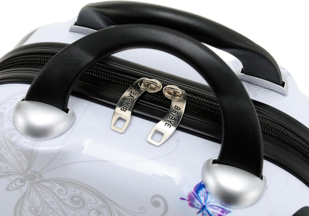 BEIBYE Butterfly 2060 4tlg Reisekoffer Trolley Hartschalen Kofferset (S (Beautycase))