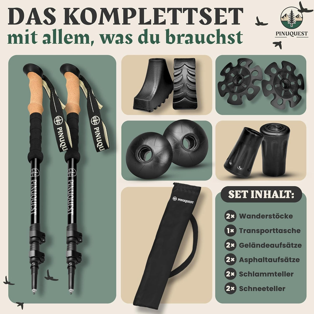 Wanderstöcke Teleskop – Ultraleicht Aluminium oder Carbon – Trekkingstöcke mit Korkgriff – Nordic Wa