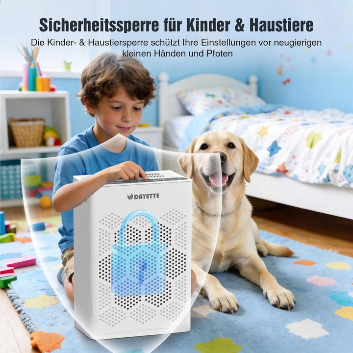 Luftreiniger für Allergiker und Raucherzimmer, HEPA H14 Filter mit waschbarem Vorfilter gegen Staub,