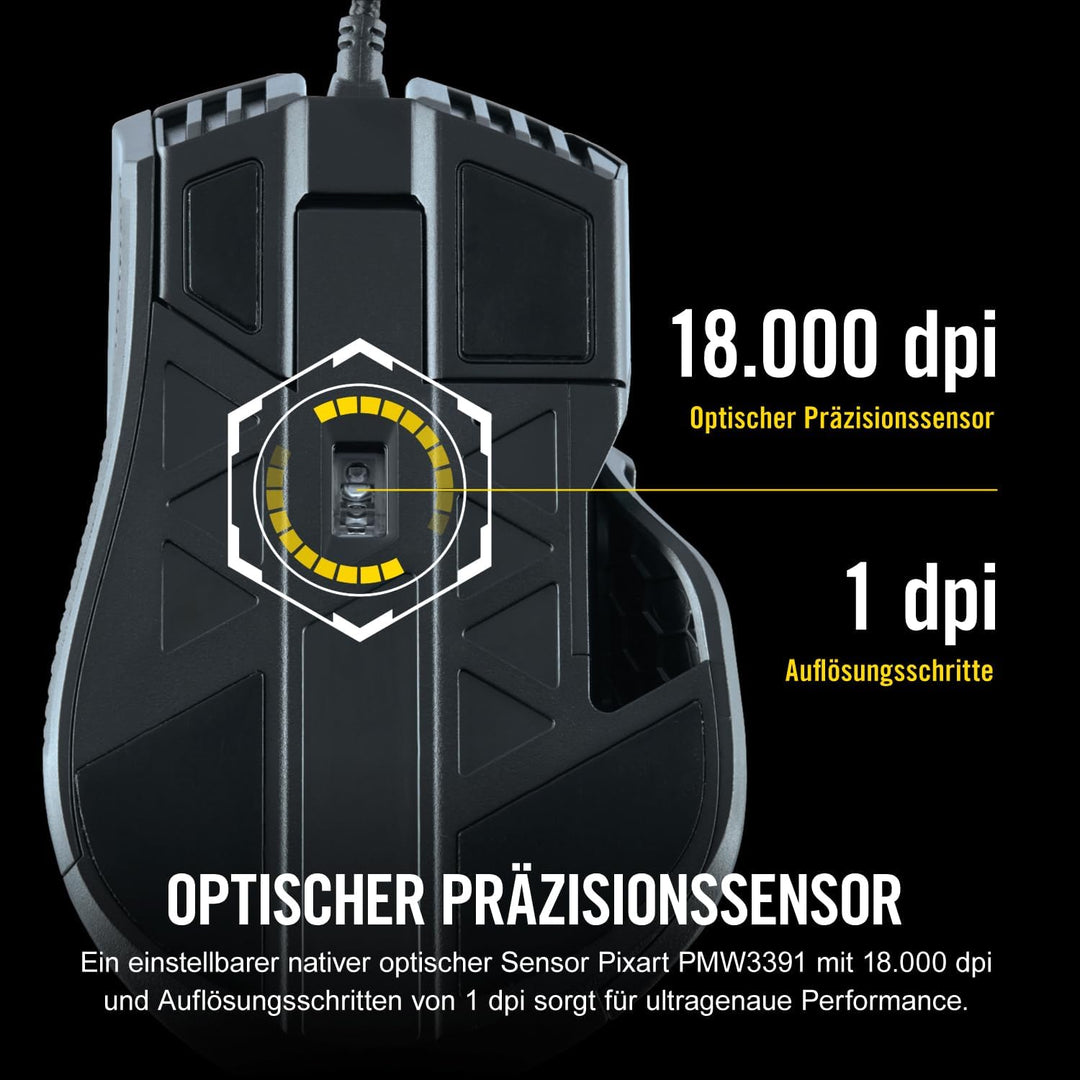 Corsair IRONCLAW RGB Wired FPS/MOBA Gaming Mouse - 18.000 DPI - 7 Programmierbare Tasten - Designed