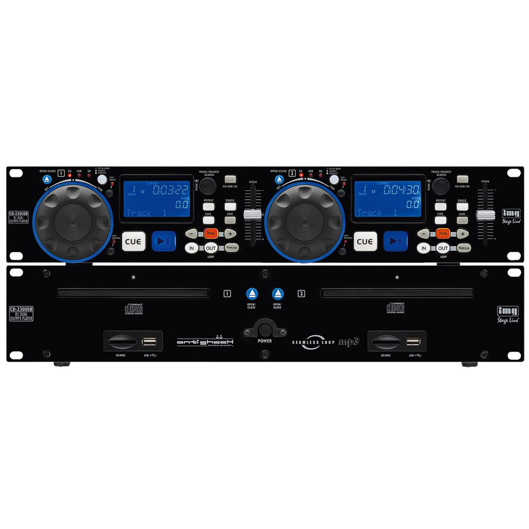 IMG Stageline CD-230USB DJ Dual-CD und MP3-Spieler mit USB 2.0-Schnittstelle, Cinch-Anschlüsse und S