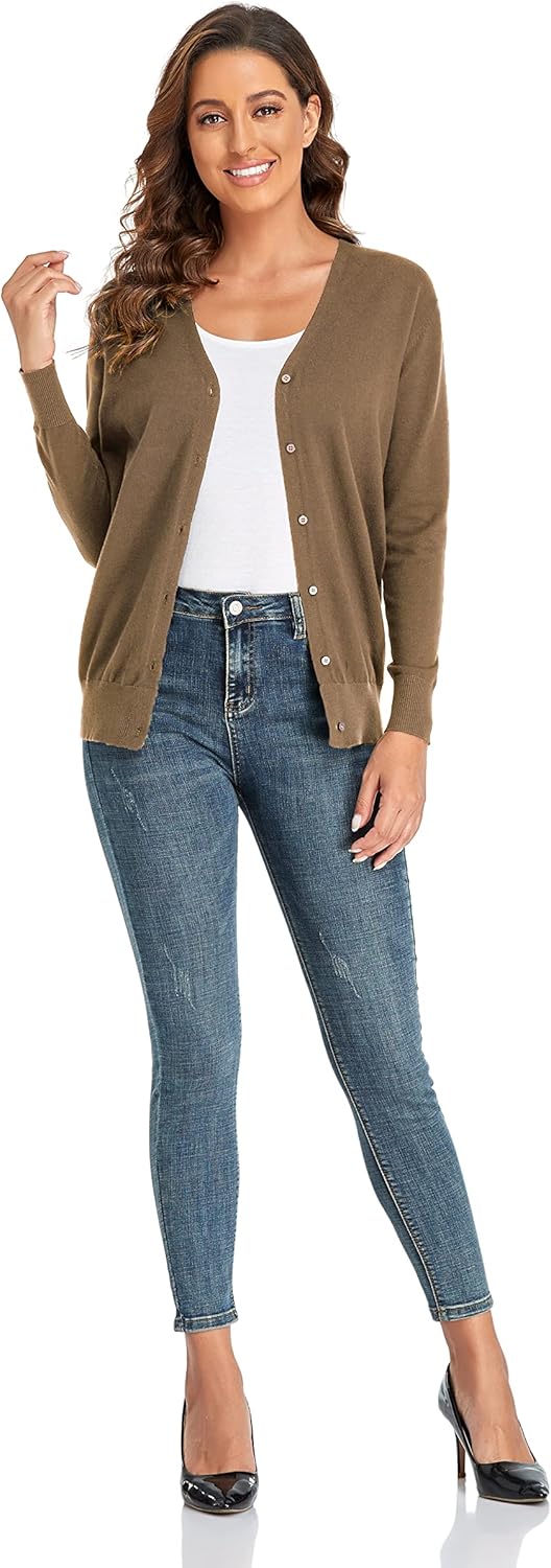 CUNYI Strickjacke für Damen Pullover mit V-Ausschnitt S Khaki, S Khaki