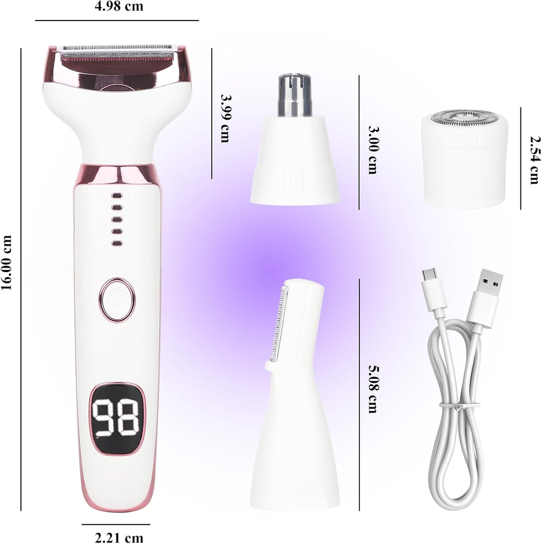 Elektrischer Damenrasierer 4-in-1 mit LED Display für Frauen & Männer, Nass- & Trockenrasierer IPX7